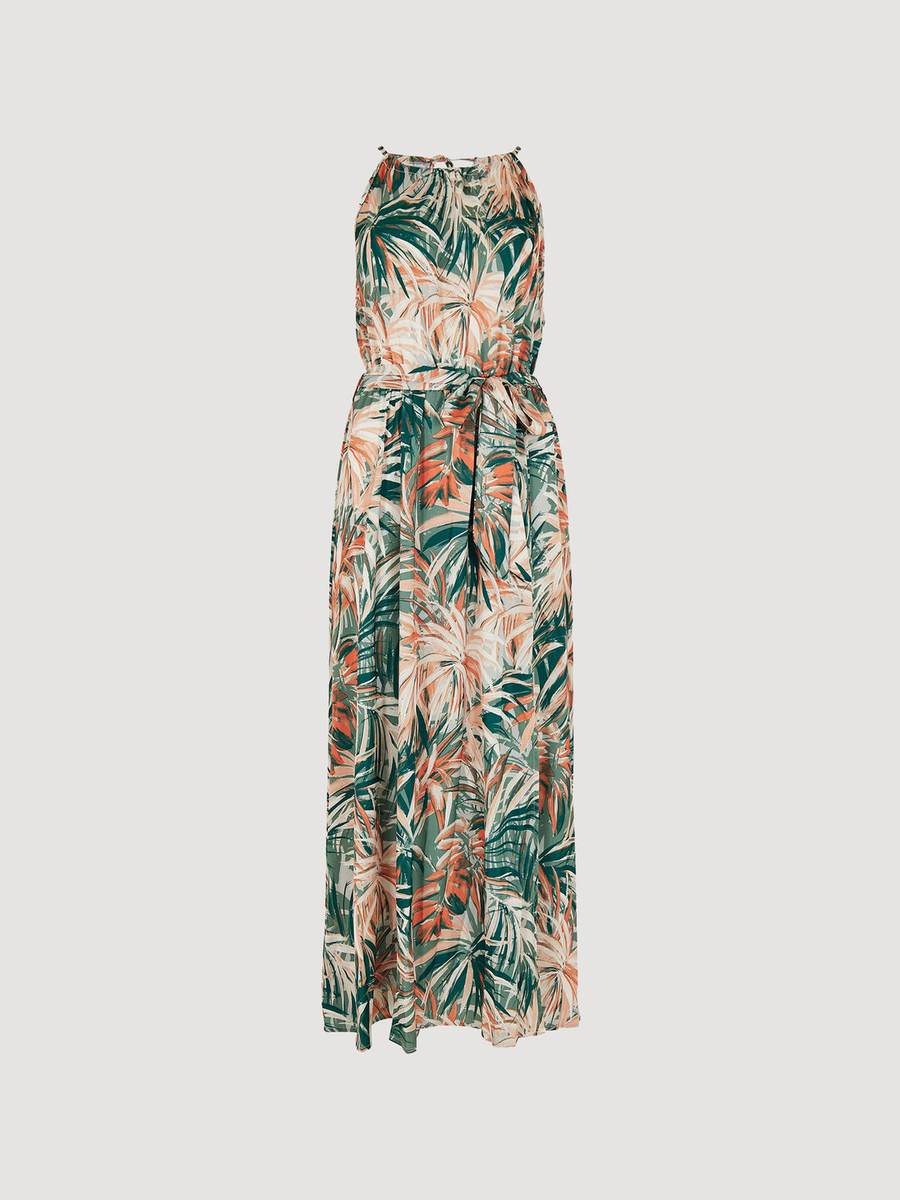 Satin-Maxikleid | Apricot Painterly Tropical