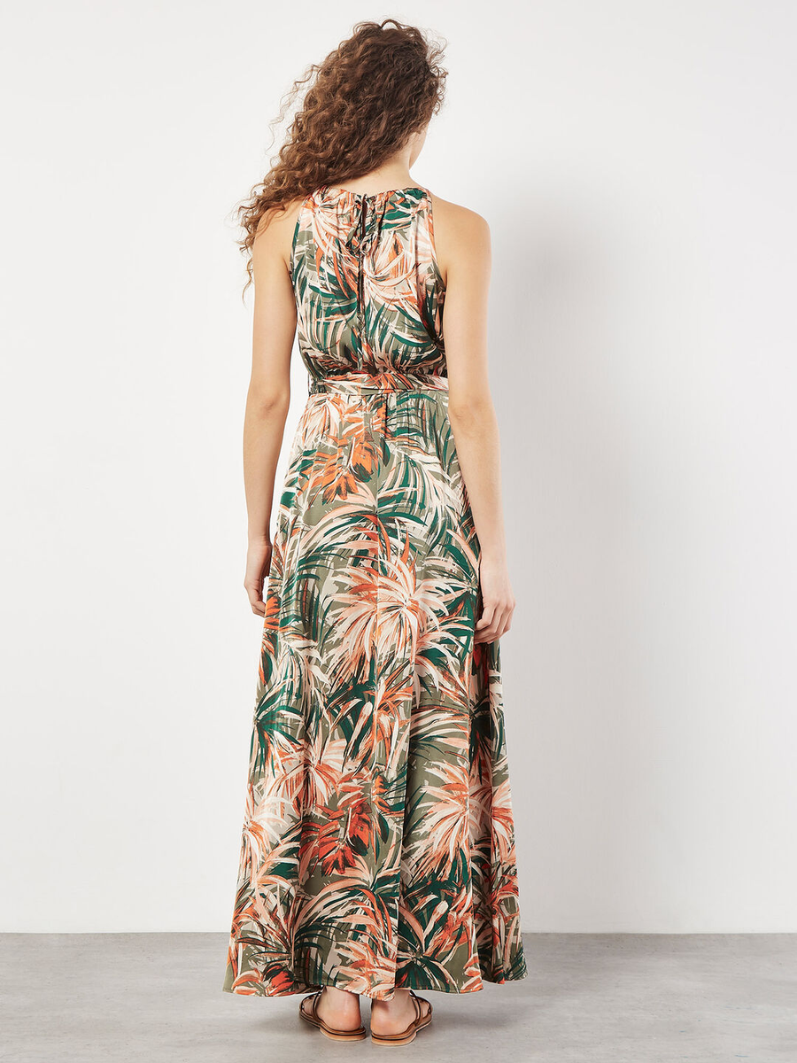 Satin-Maxikleid | Apricot Painterly Tropical