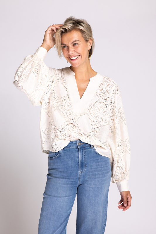 ZHROMY Pullover mit Lochstickerei