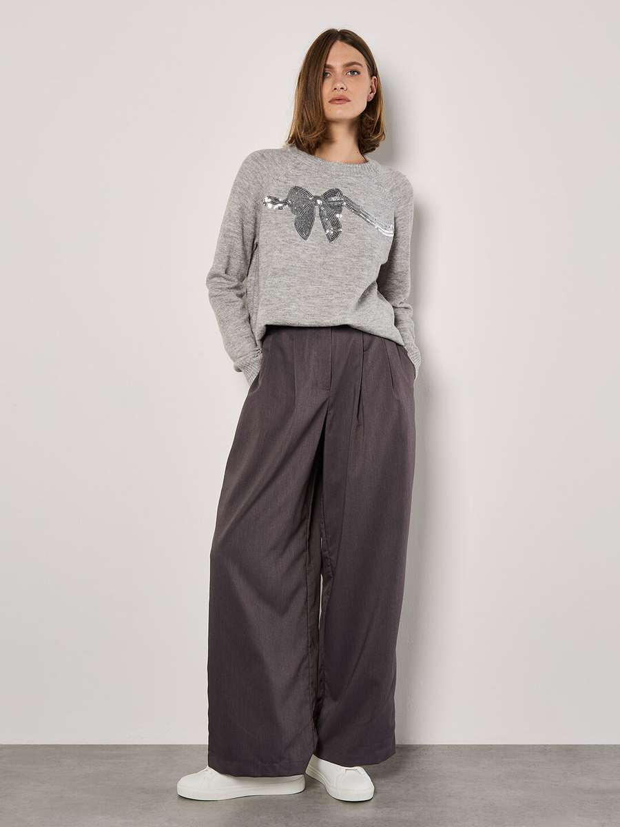 Pullover mit Pailletten-Schleife | Apricot