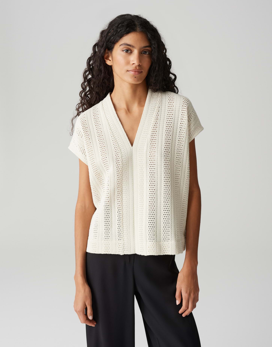 Saniela Kurzarmshirt mit Lochstrickoptik