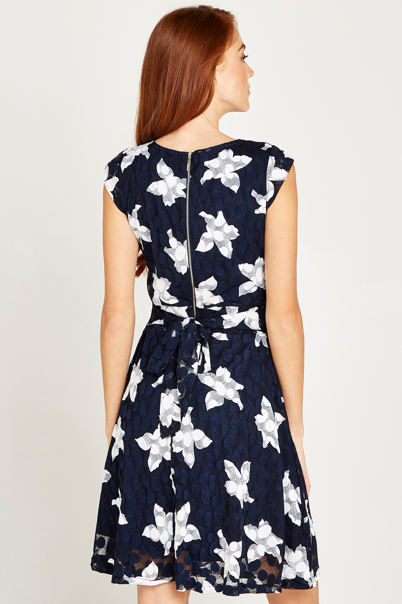 Midi-Sommerkleid |  Apricot Graphic Flower Tie Back