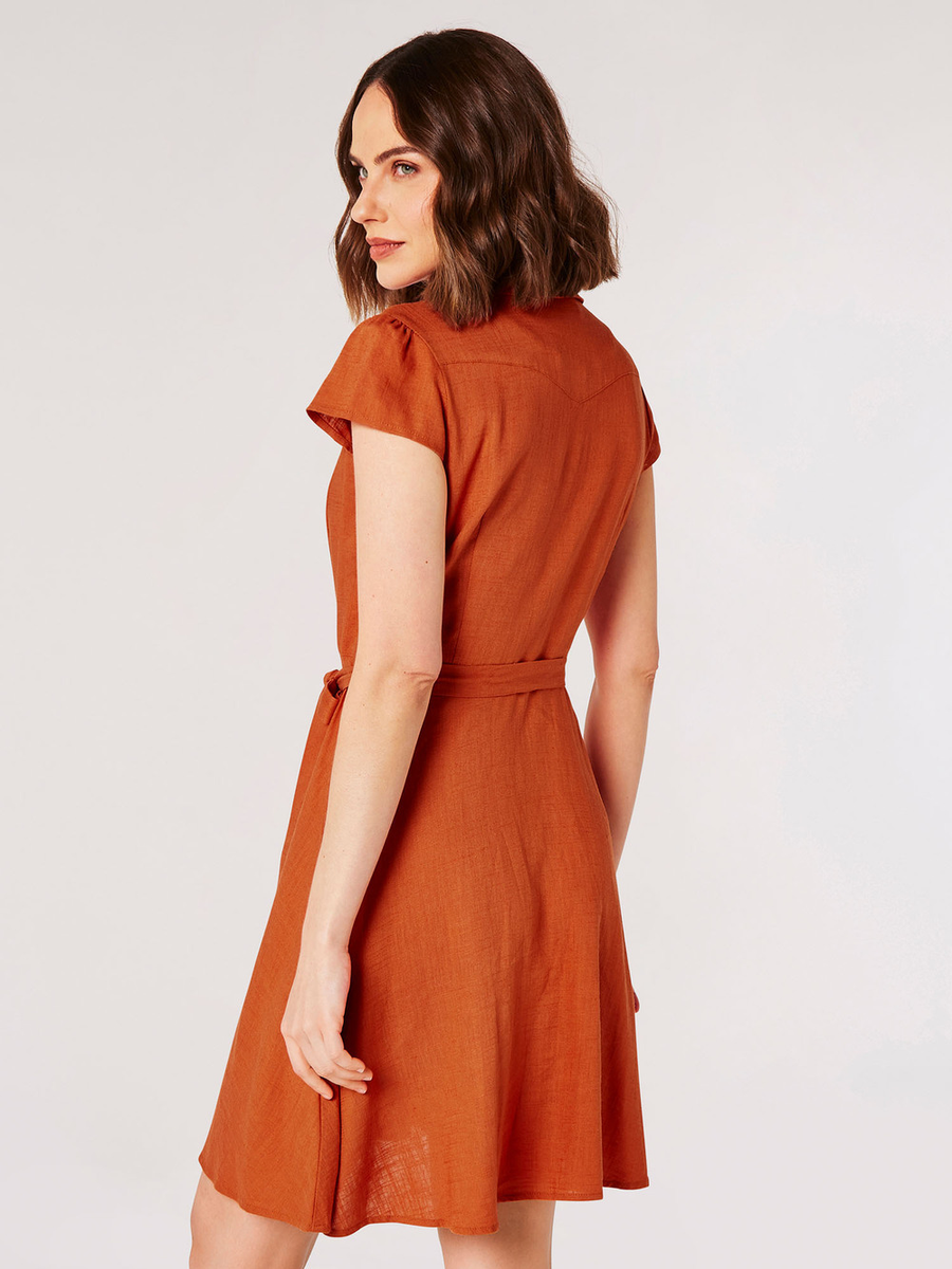 Minikleid "Open Collar Linen Shirt" | Apricot