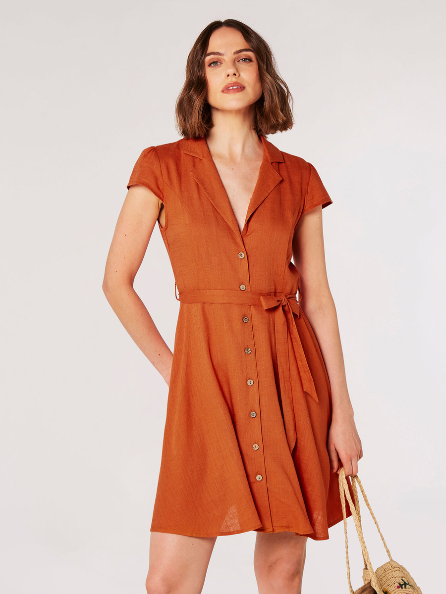 Minikleid "Open Collar Linen Shirt" | Apricot