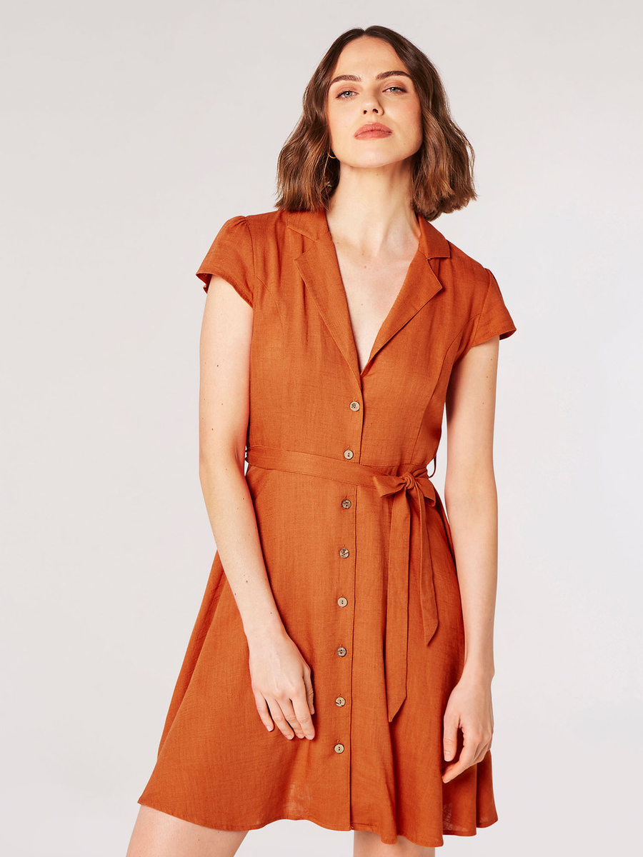Minikleid "Open Collar Linen Shirt" | Apricot
