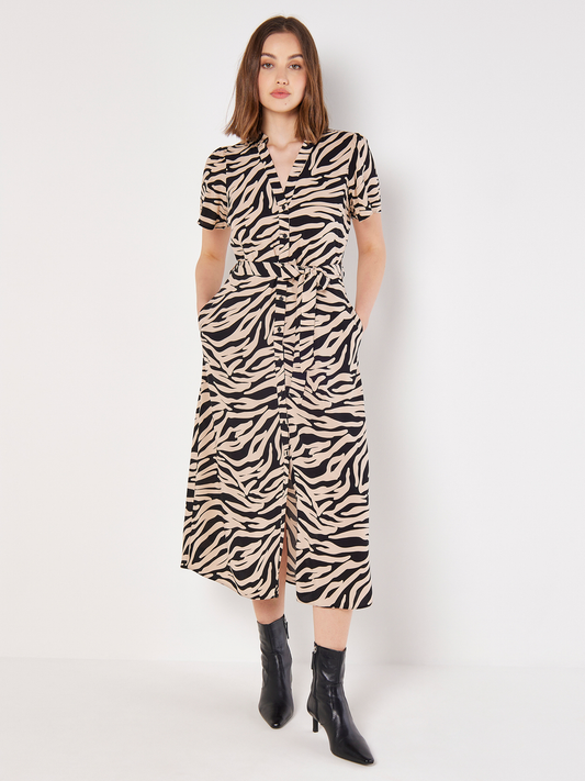Midikleid "Zebra Short Slv Tie Shirt Dress" | Apricot