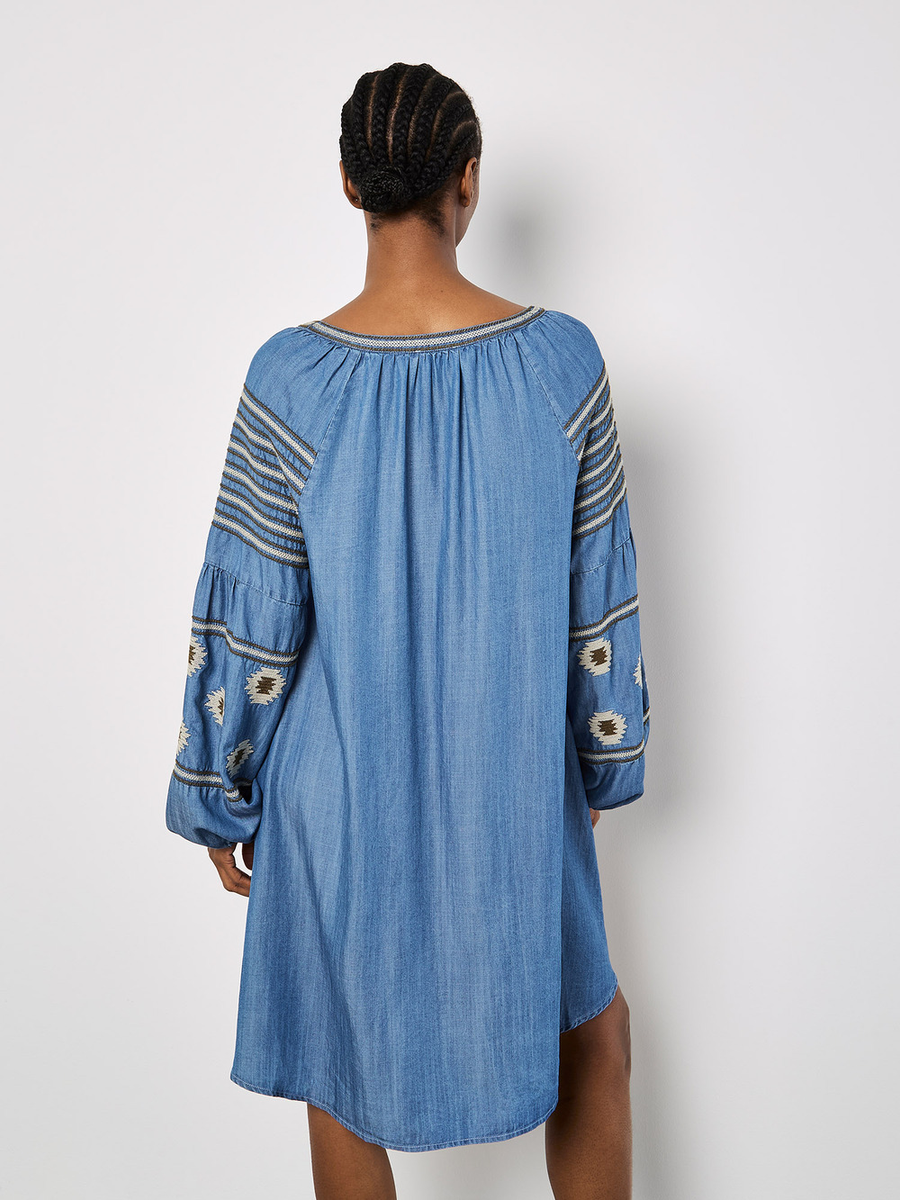 Jeans-Minikleid bestickt | Apricot