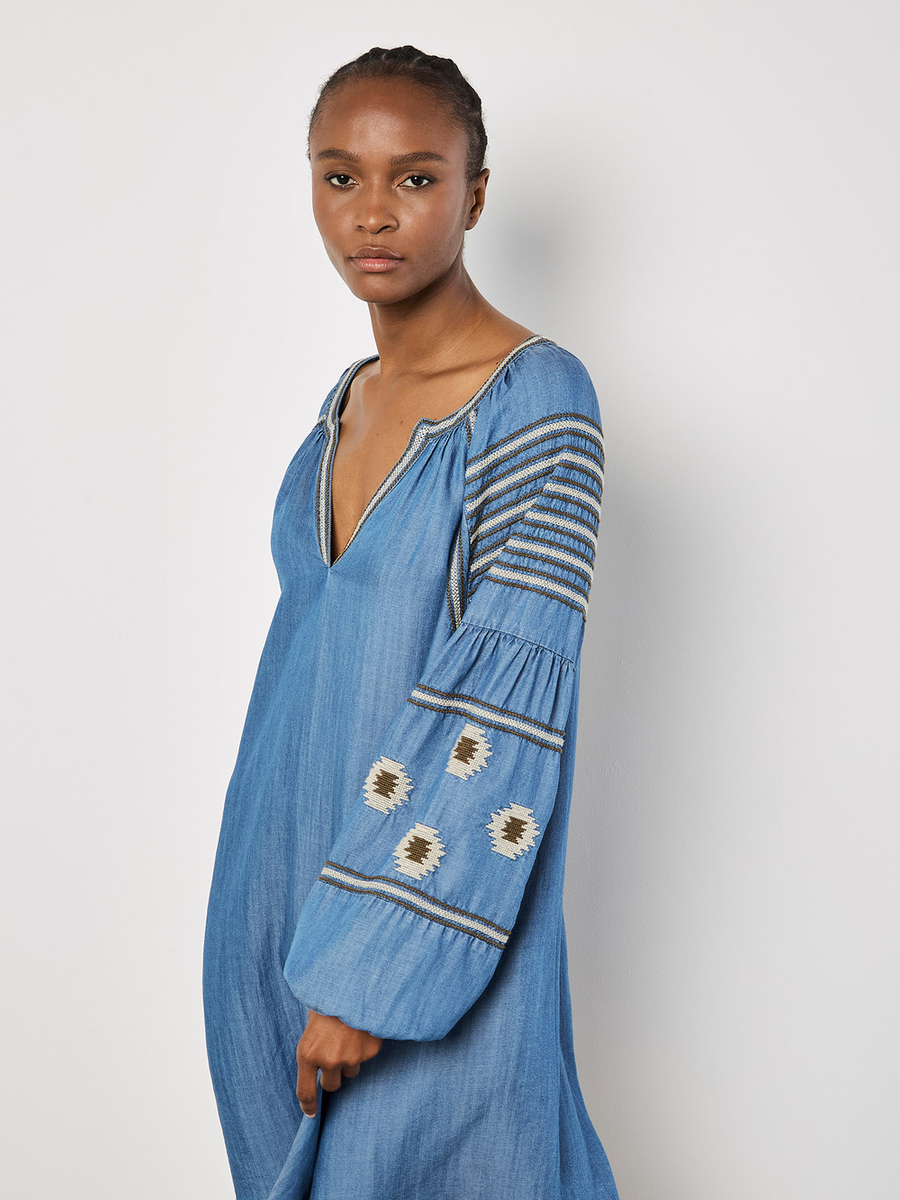 Jeans-Minikleid bestickt | Apricot