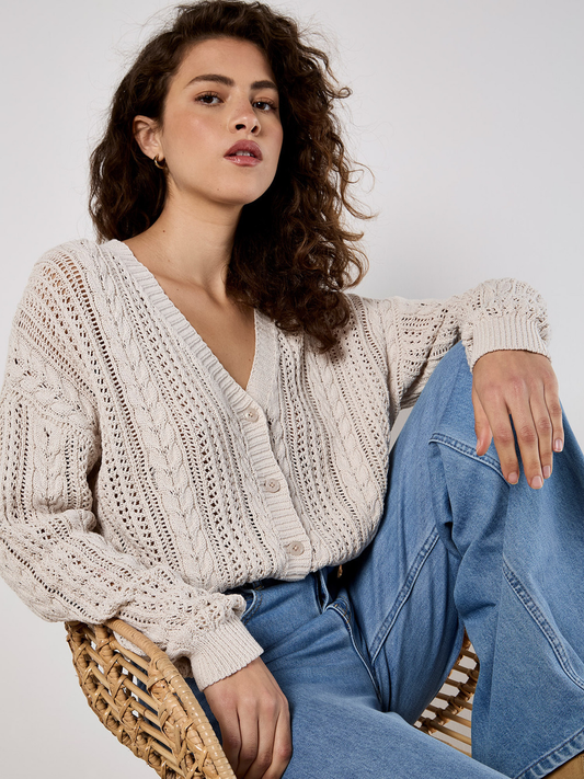 Cardigan "Button Through Crochet " | Apricot