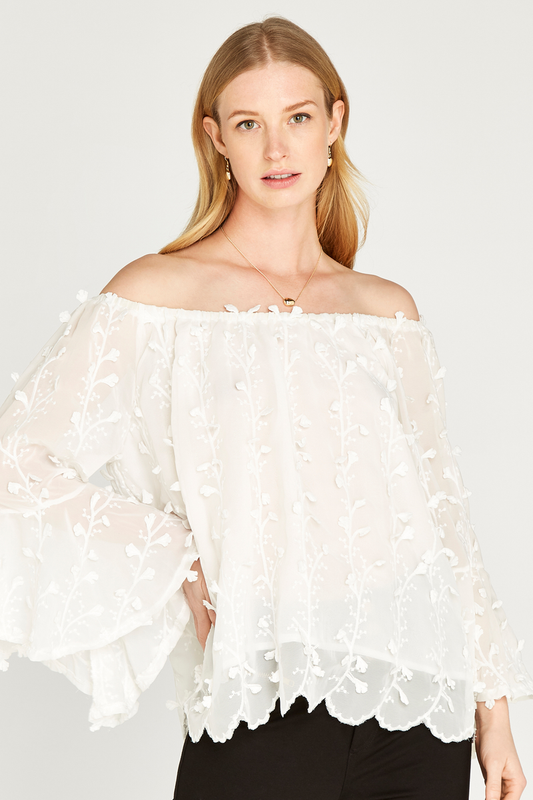 Carmen-Bluse | Apricot "Floral Vine Bell Slv Bardot"
