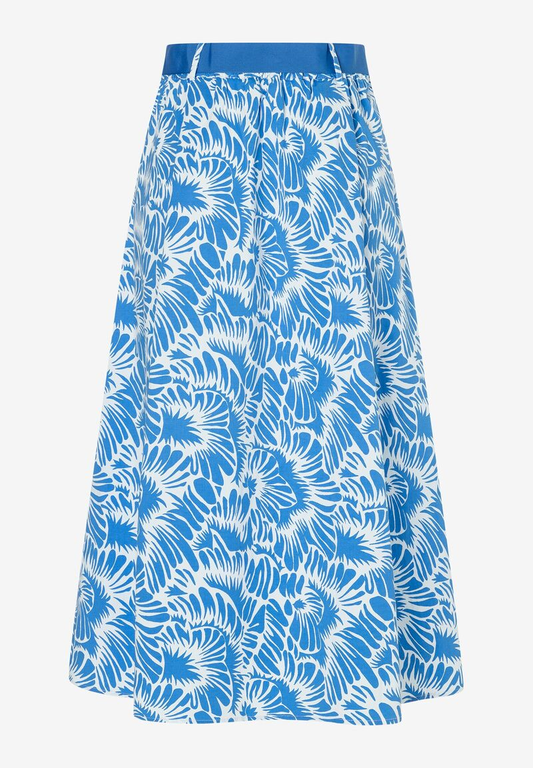 Weiter Baumwollrock  blau/weiß