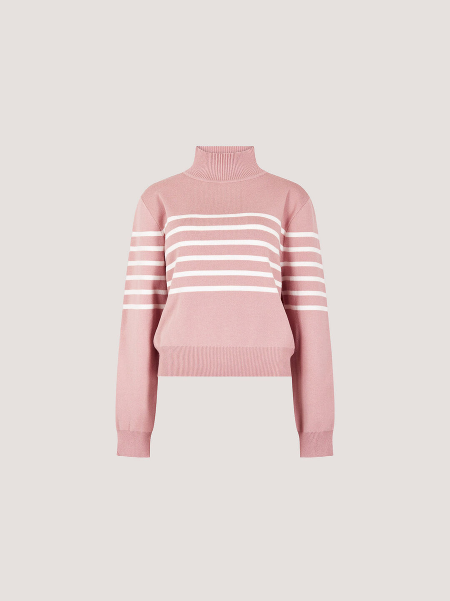 Feinstrick-Pullover mit Streifendetail in Rosé