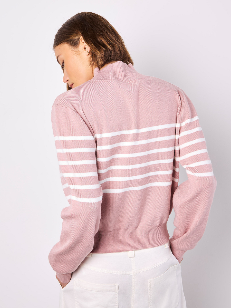 Feinstrick-Pullover mit Streifendetail in Rosé