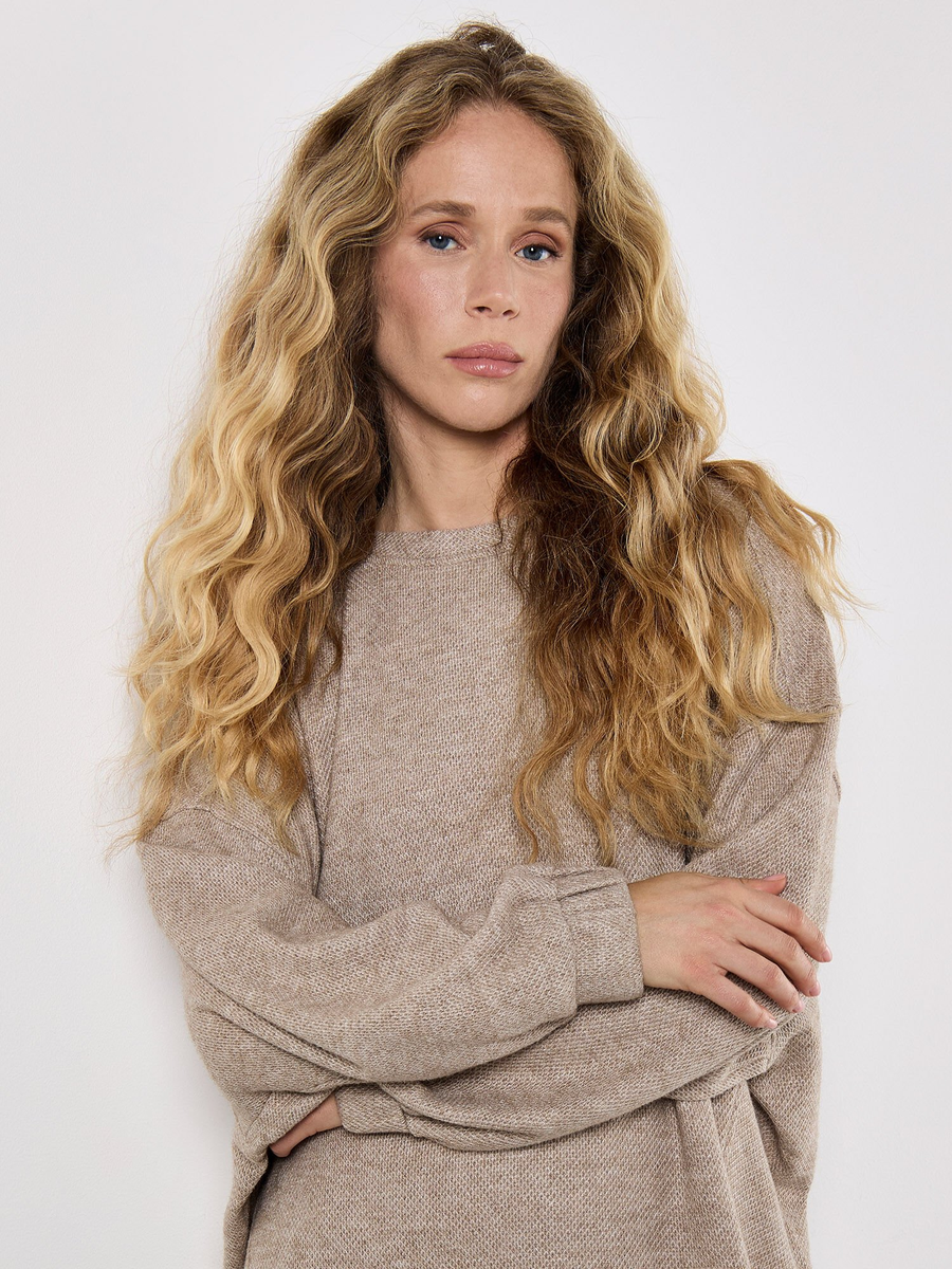 Strickkleid im Wabenmuster | Apricot