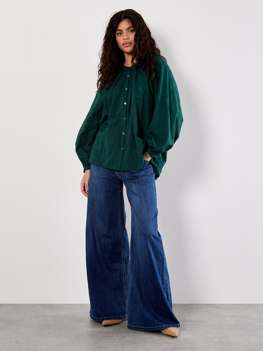 Baumwollbluse mit Blumenstickerei | Apricot