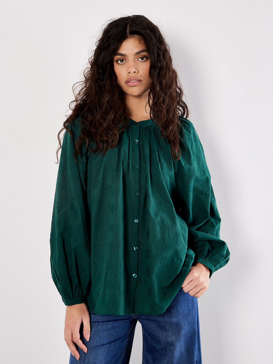 Baumwollbluse mit Blumenstickerei | Apricot