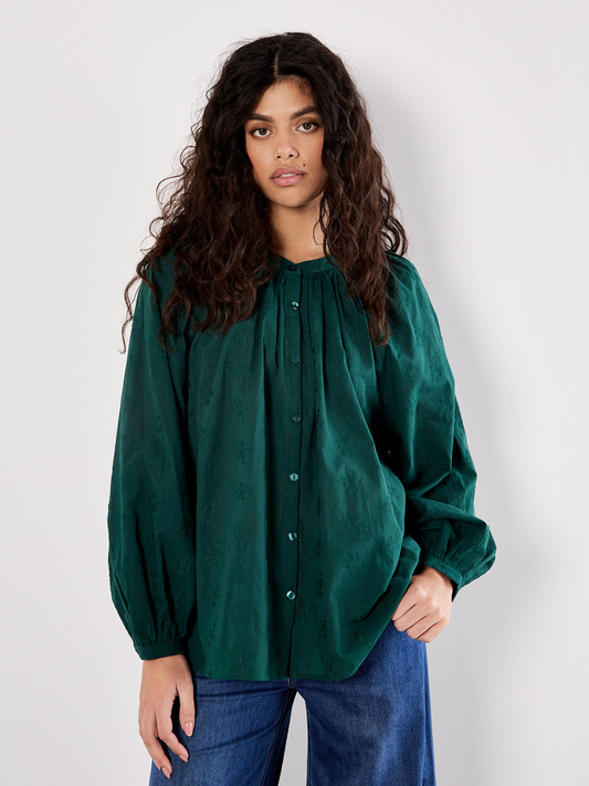 Baumwollbluse mit Blumenstickerei | Apricot