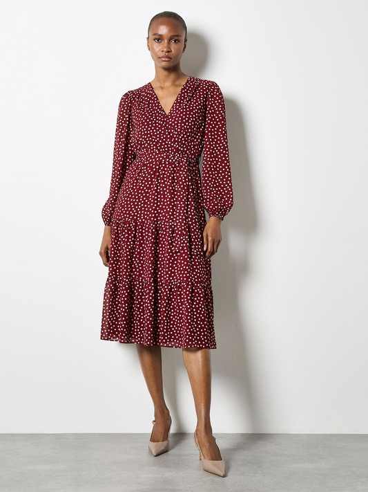 Wickel-Midikleid mit Punktemuster | Apricot