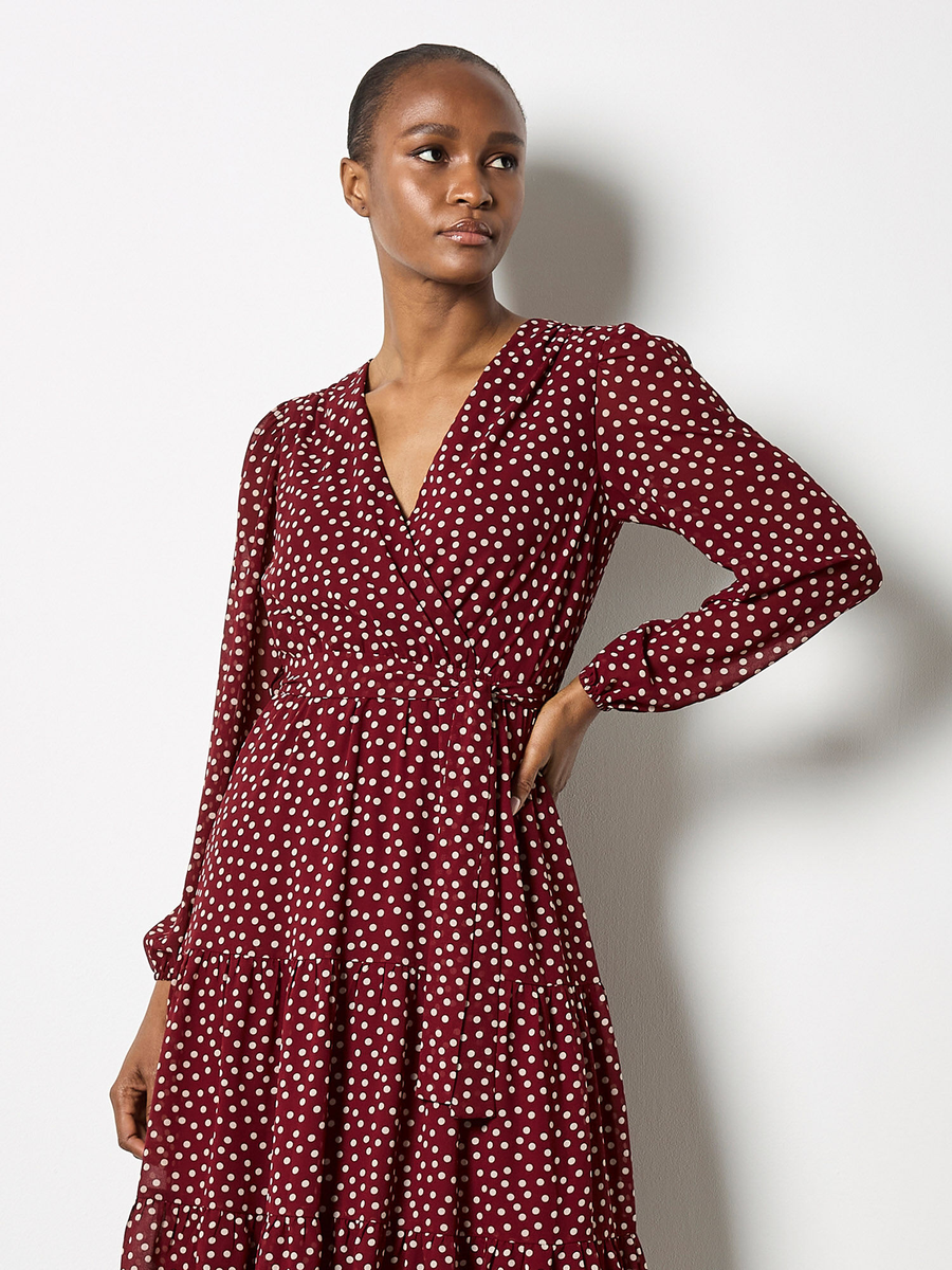 Wickel-Midikleid mit Punktemuster | Apricot