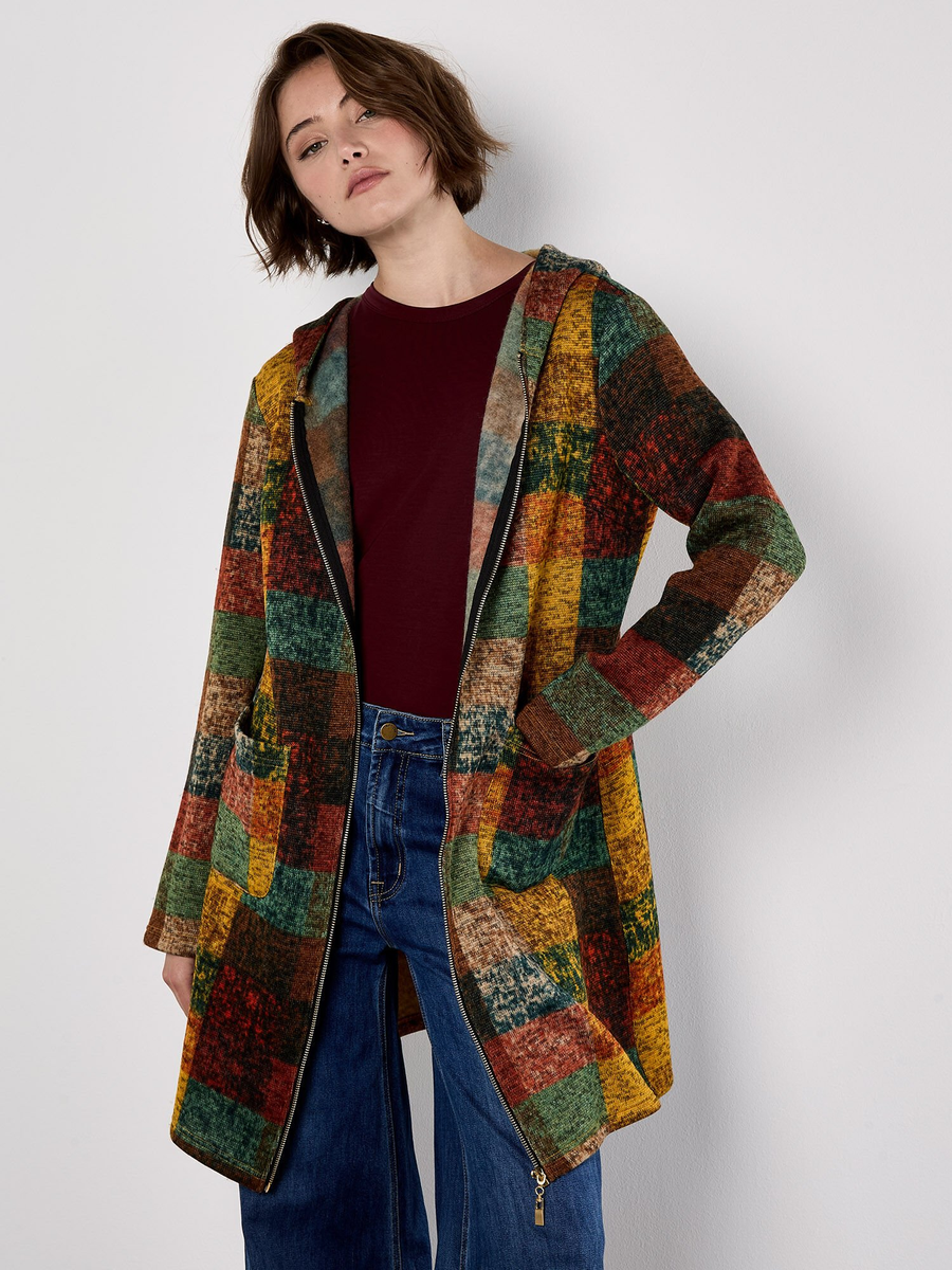 Farbiger Cardigan mit Kapuze | Apricot