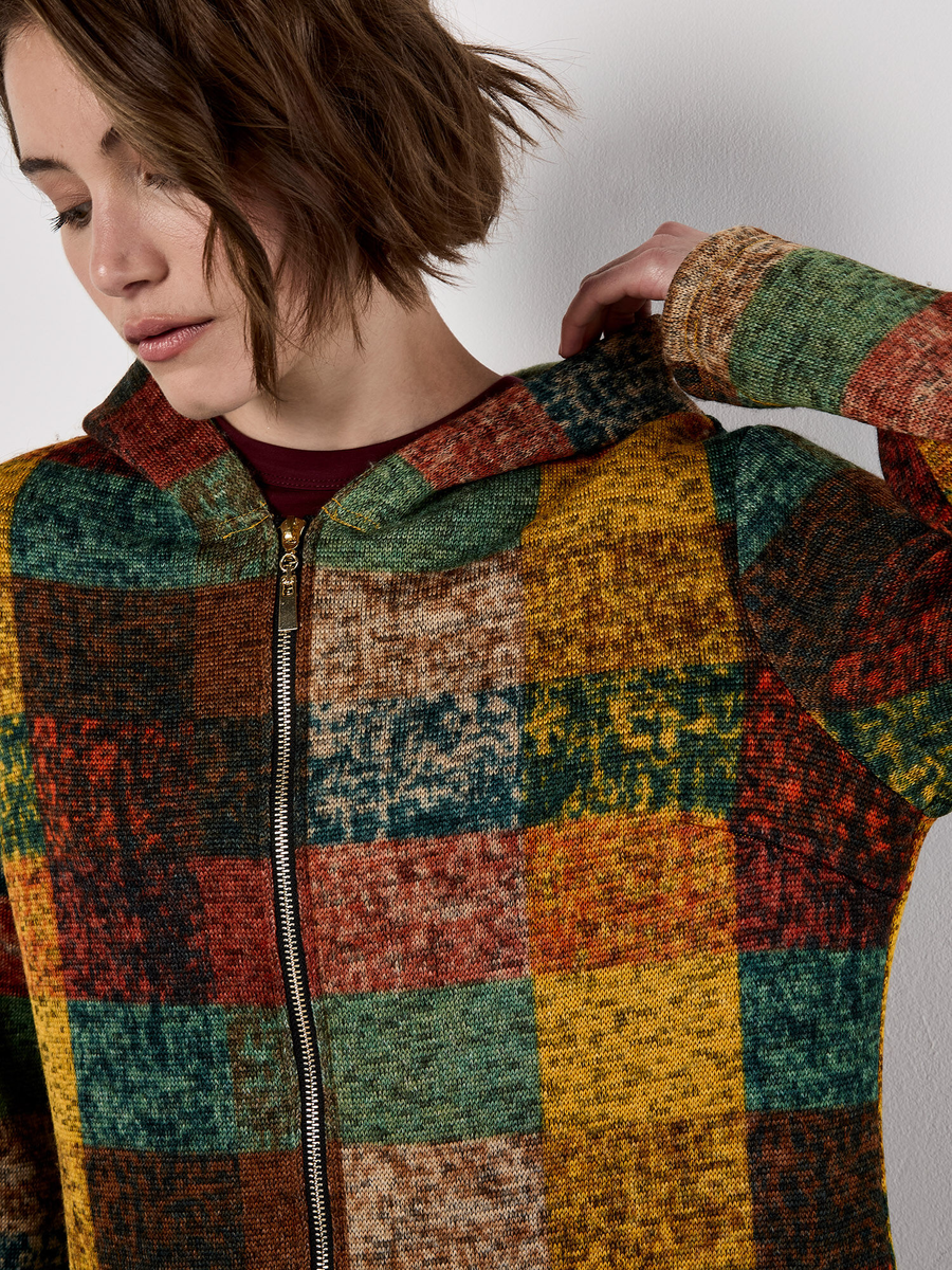 Farbiger Cardigan mit Kapuze | Apricot