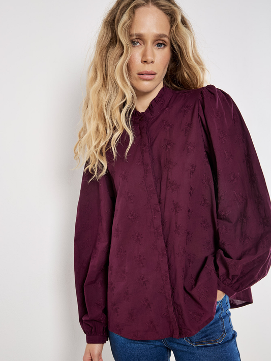 Bluse mit Blumenstickerei | Apricot