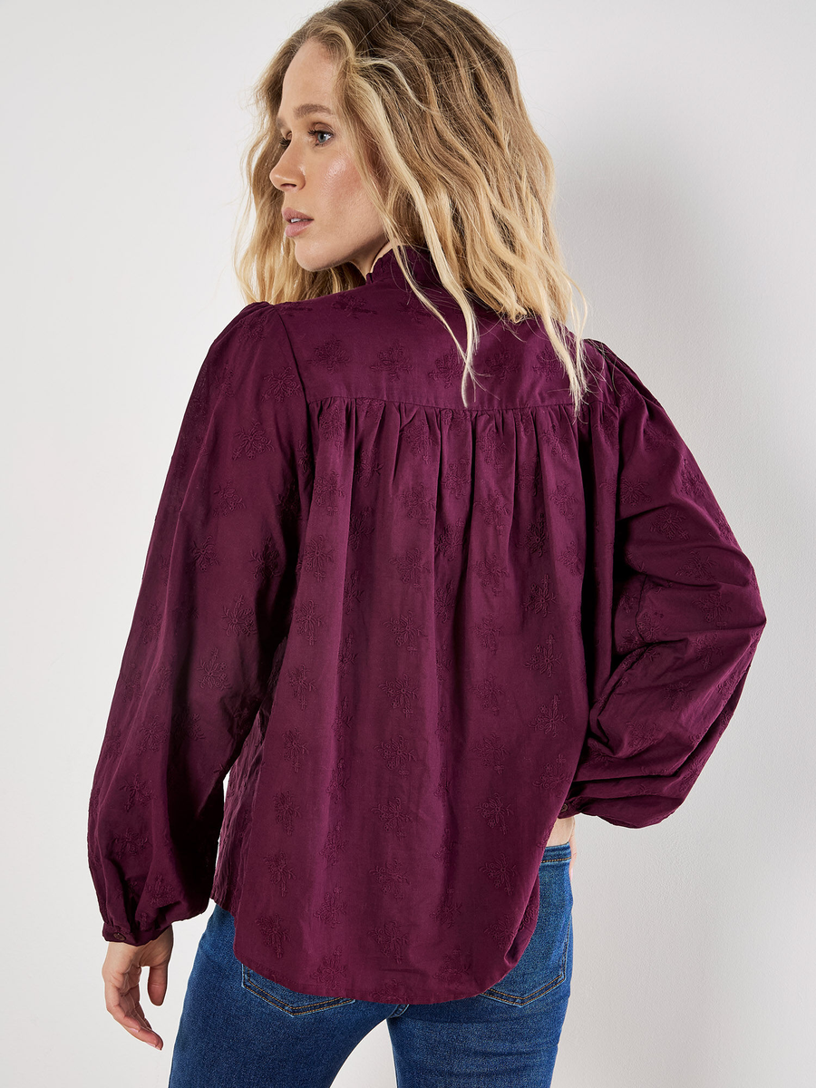 Bluse mit Blumenstickerei | Apricot