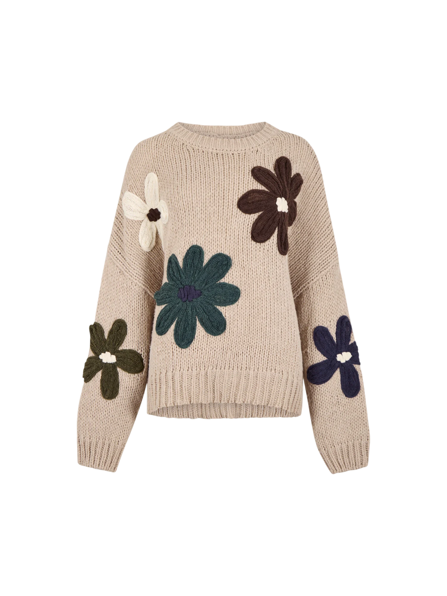 Pullover mit Blumenstickerei | Apricot