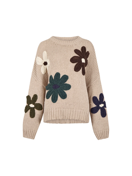 Pullover mit Blumenstickerei | Apricot