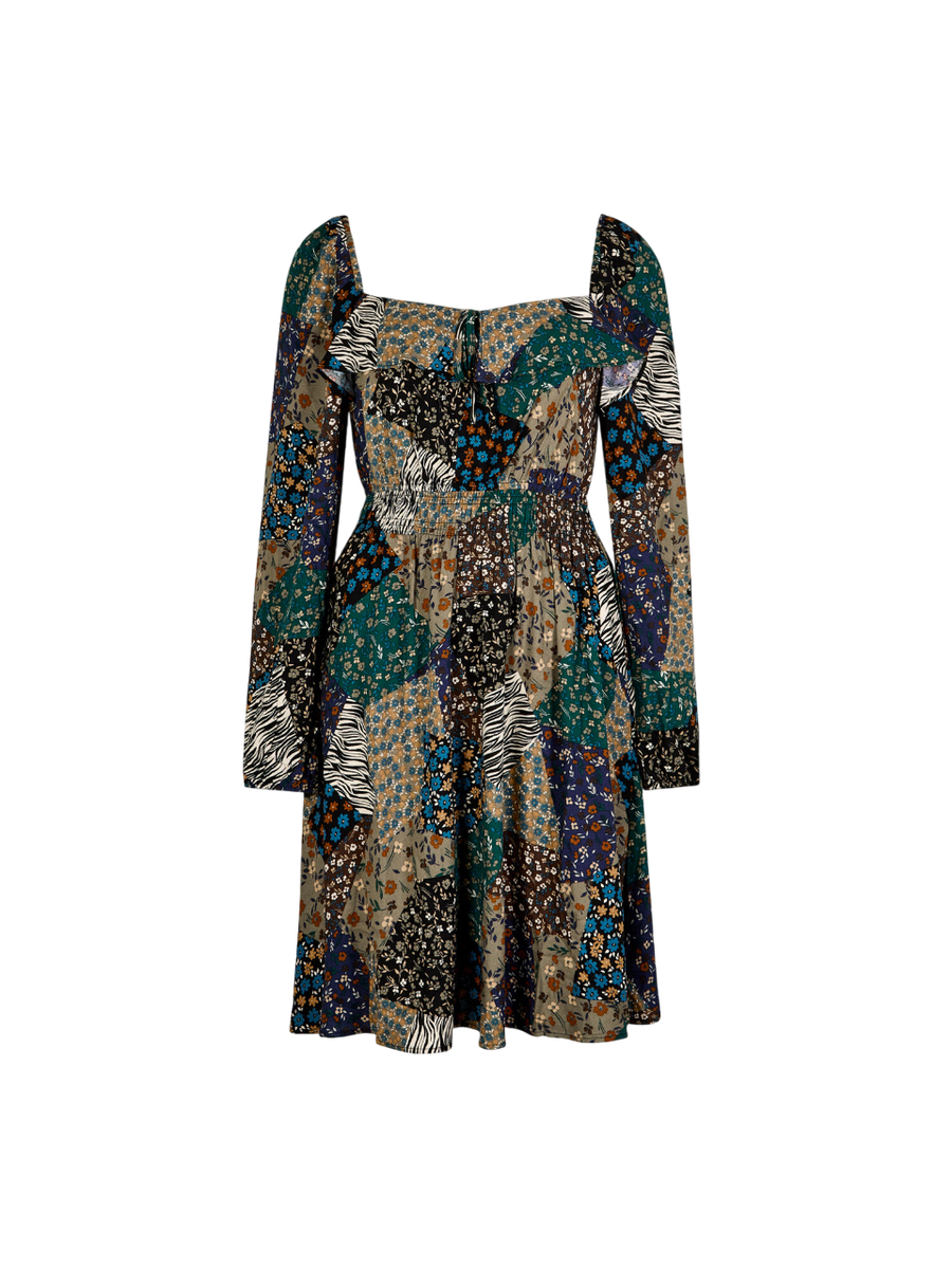 Boho-Minikleid mit Patchwork-Print | Apricot