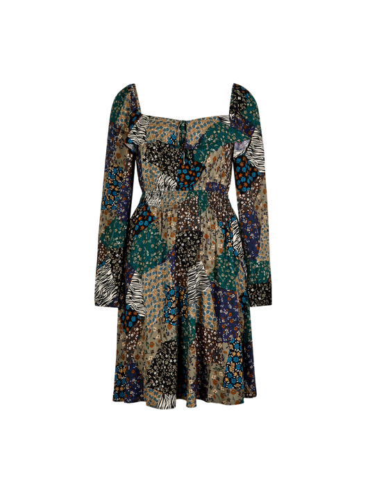 Boho-Minikleid mit Patchwork-Print | Apricot