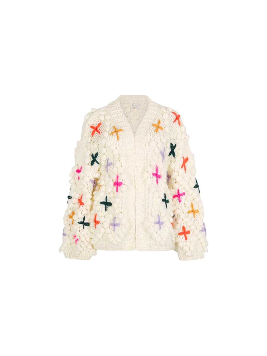 Grobstrick-Cardigan mit 3D-Blumen | Apricot