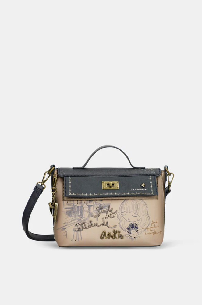 Umhängetasche "Studio" mit Klappe & kurzem Henkel  -Cross-body bag | Anekke