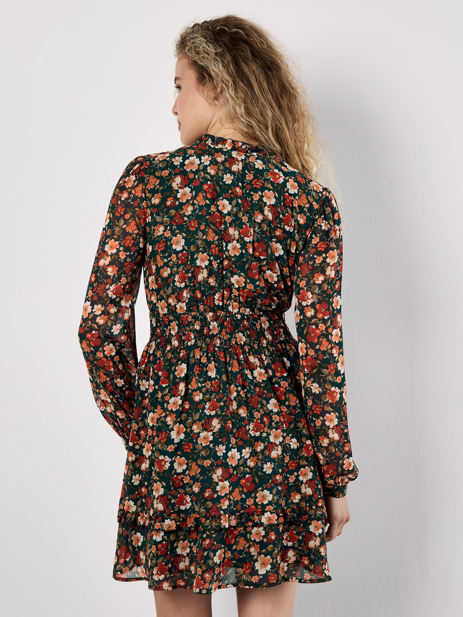 Mini-Blümchen-Kleid "Painterly Floral Ruffle Dress" | Apricot