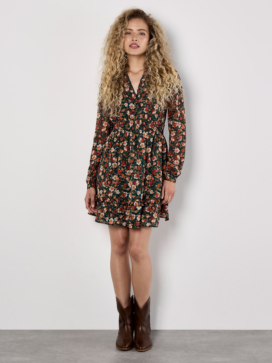 Mini-Blümchen-Kleid "Painterly Floral Ruffle Dress" | Apricot
