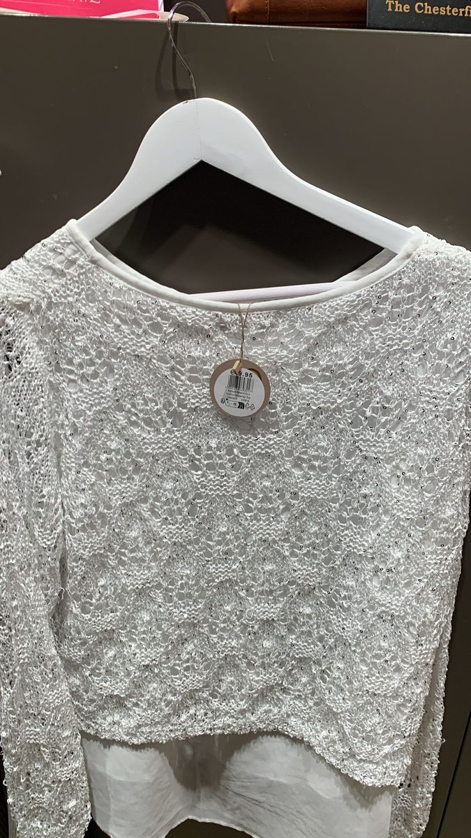 Sequin Knit Chiffon Underla y Top | Apricot