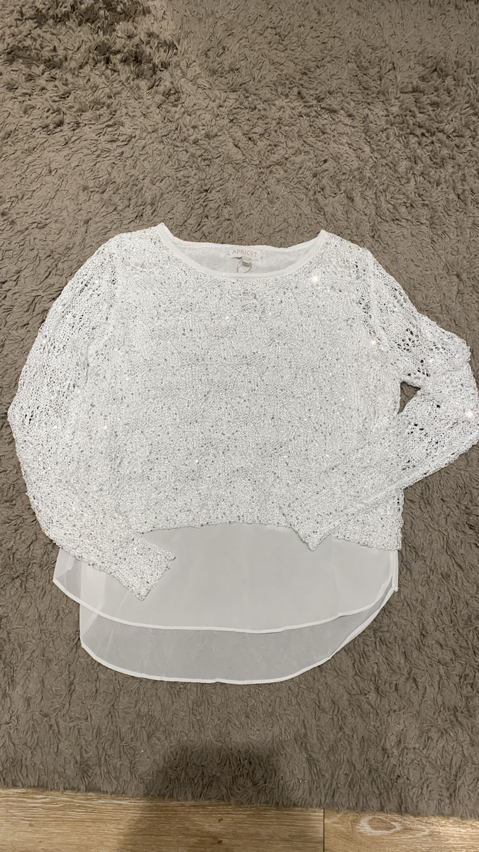 Sequin Knit Chiffon Underla y Top | Apricot