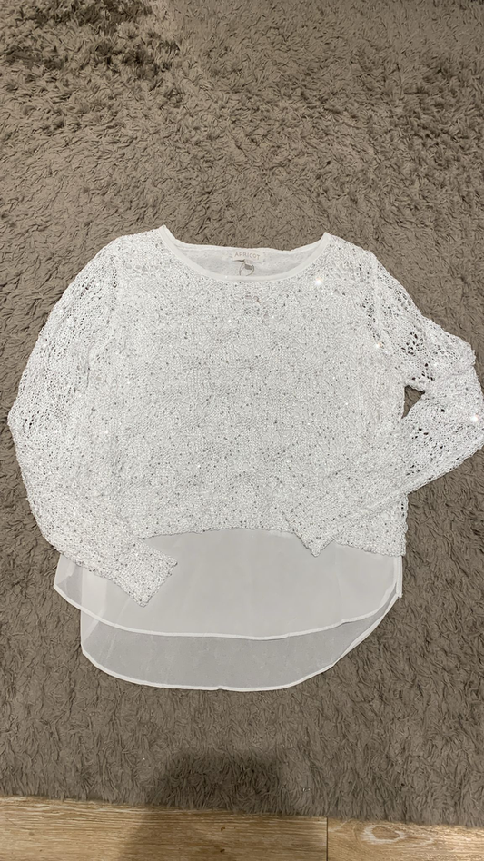 Sequin Knit Chiffon Underla y Top | Apricot