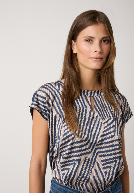Satinfrontshirt mit Print | More&More