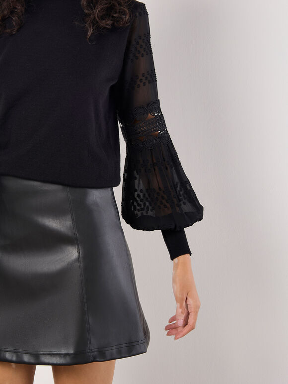 Pullover mit kontrastierenden Ärmeln in Schwarz "Chiffon Crochet Sleeves Jumper" | Apricot