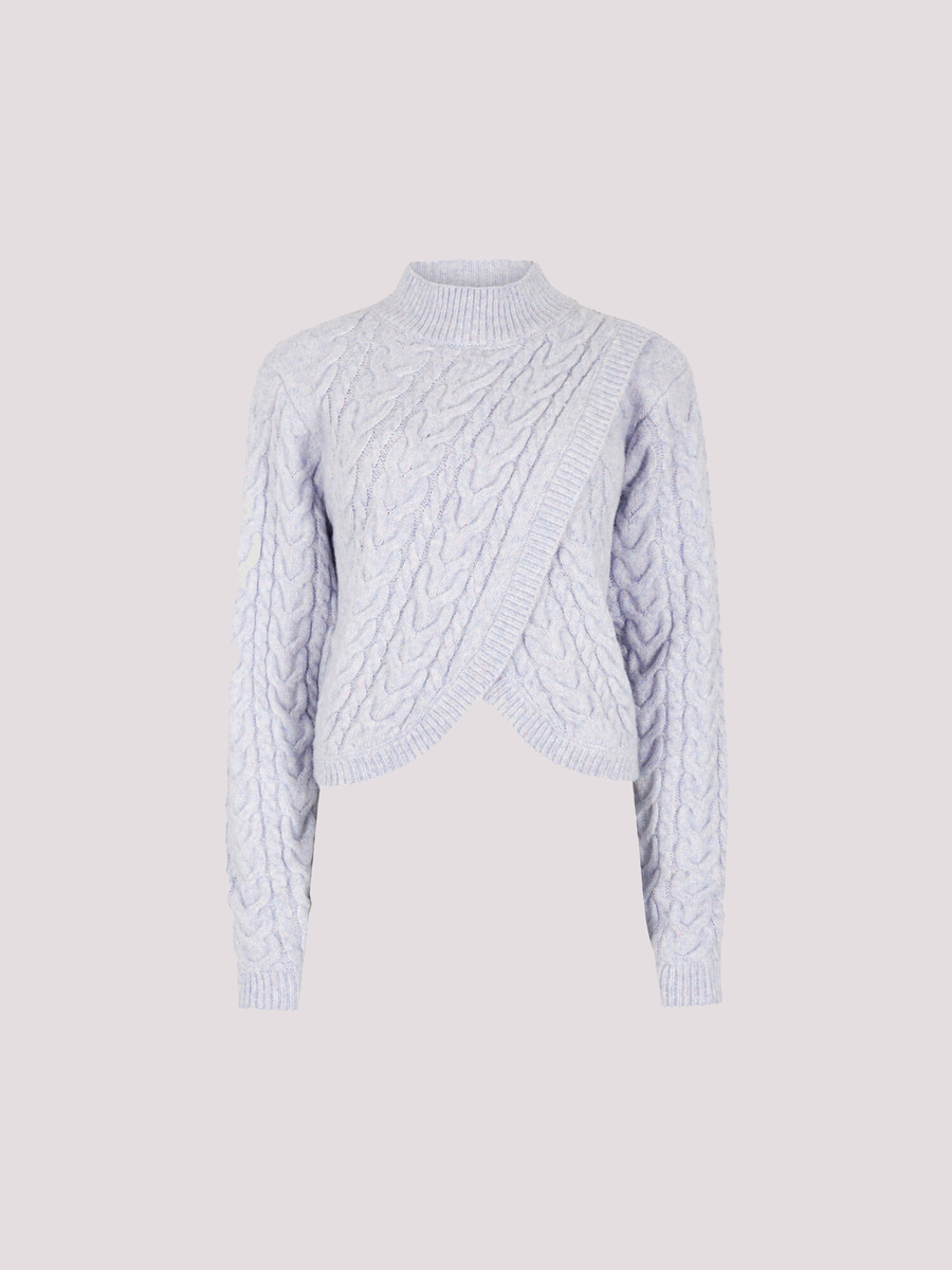 Wickelpullover mit Zopfmuster in hellblau "Cable Knit Mock Neck" | Apricot
