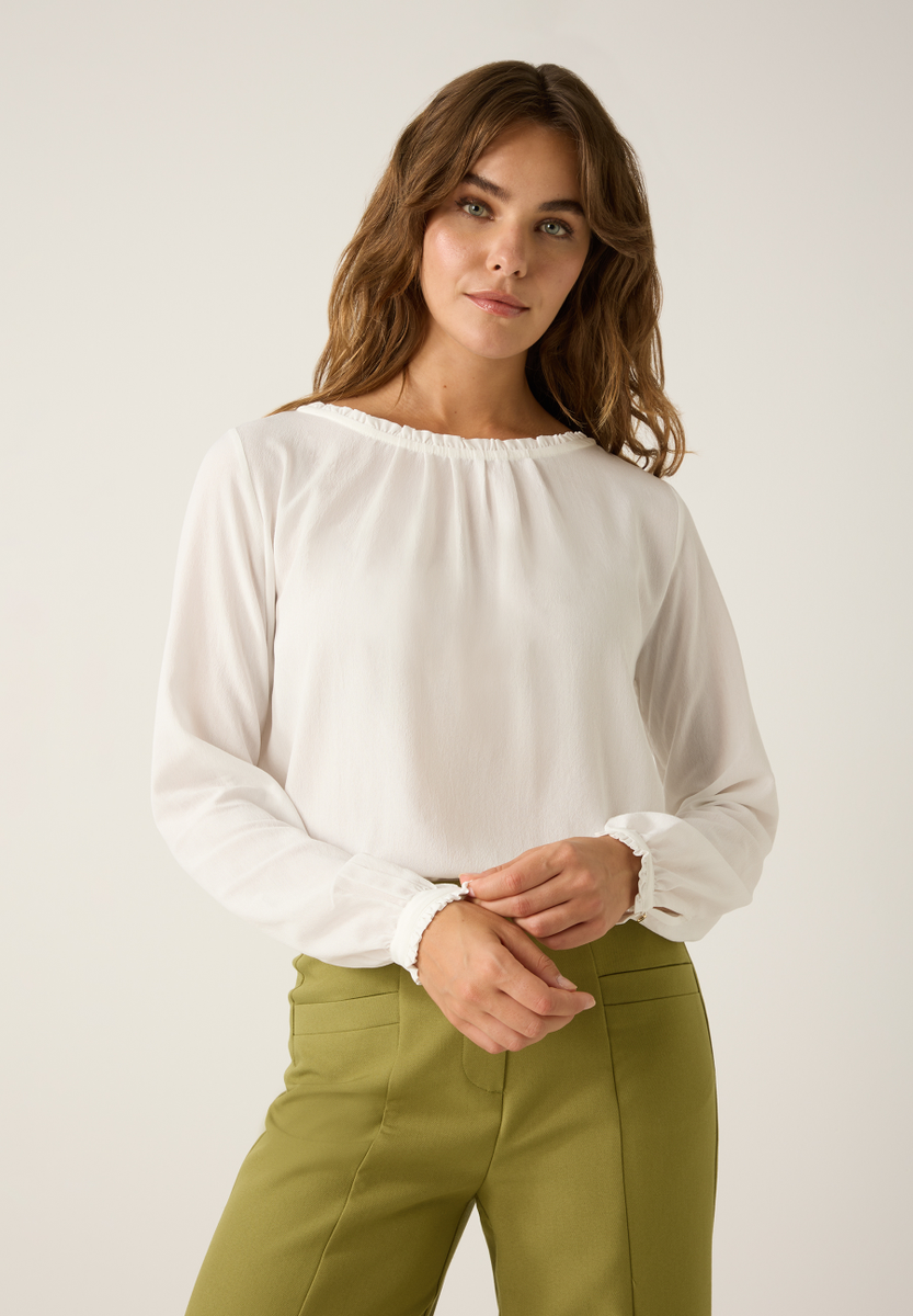 Weiße Bluse mit Jerseyrücken | More & More