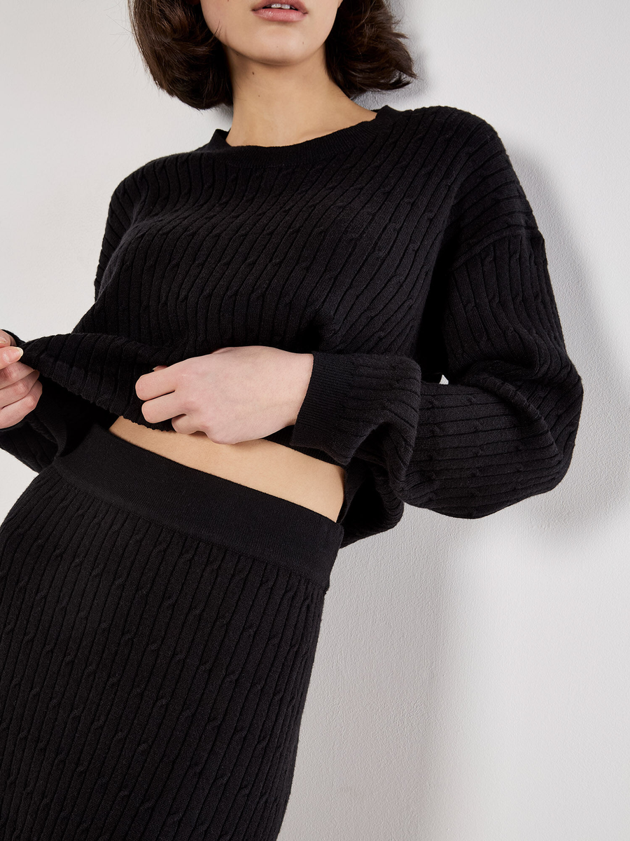 Feingestrickter, gerippter Midirock | Apricot