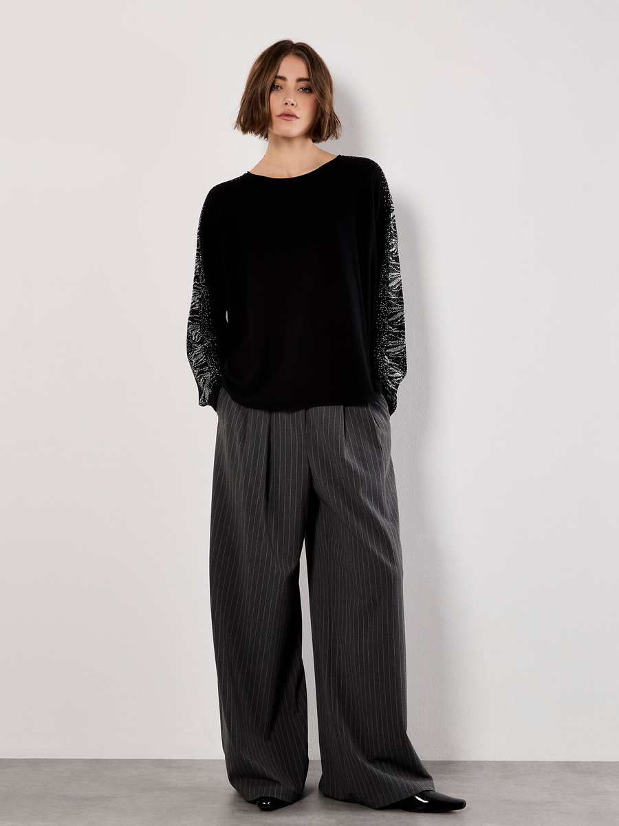 Jumper mit Schlangenprint und Glitzer-Details | Apricot