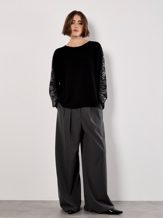 Jumper mit Schlangenprint und Glitzer-Details | Apricot