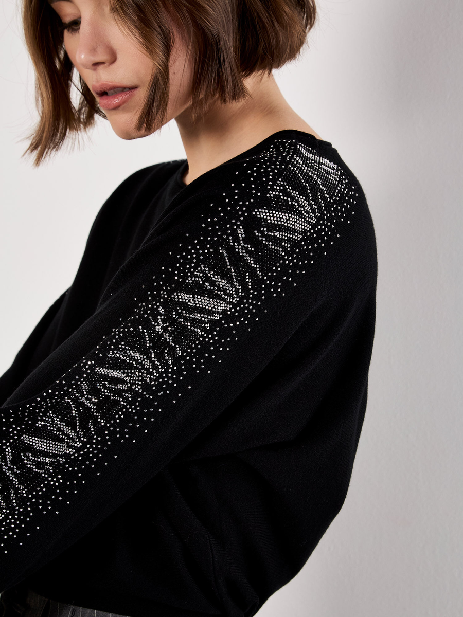 Jumper mit Schlangenprint und Glitzer-Details | Apricot