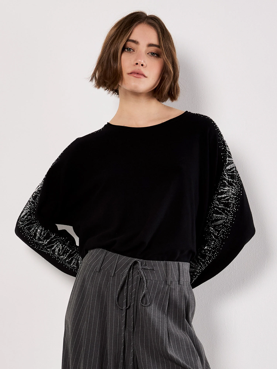 Jumper mit Schlangenprint und Glitzer-Details | Apricot
