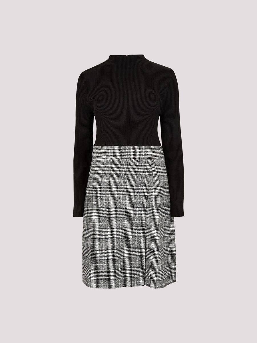 Geripptes Strick-Karomuster Minikleid | Apricot