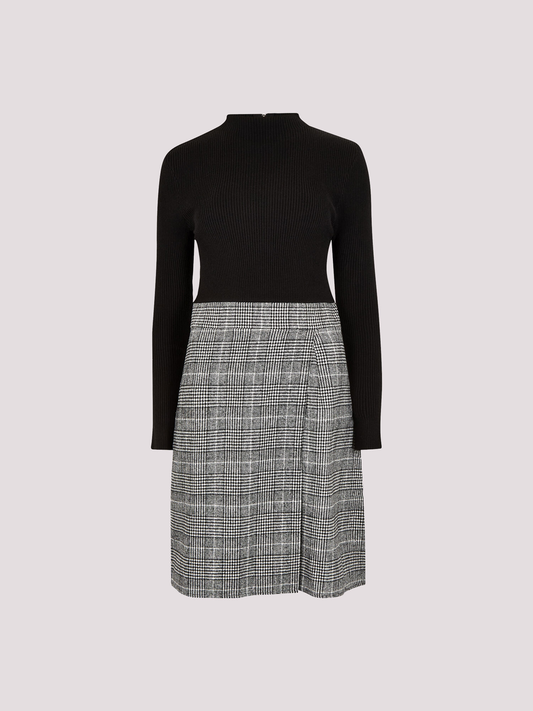 Geripptes Strick-Karomuster Minikleid | Apricot