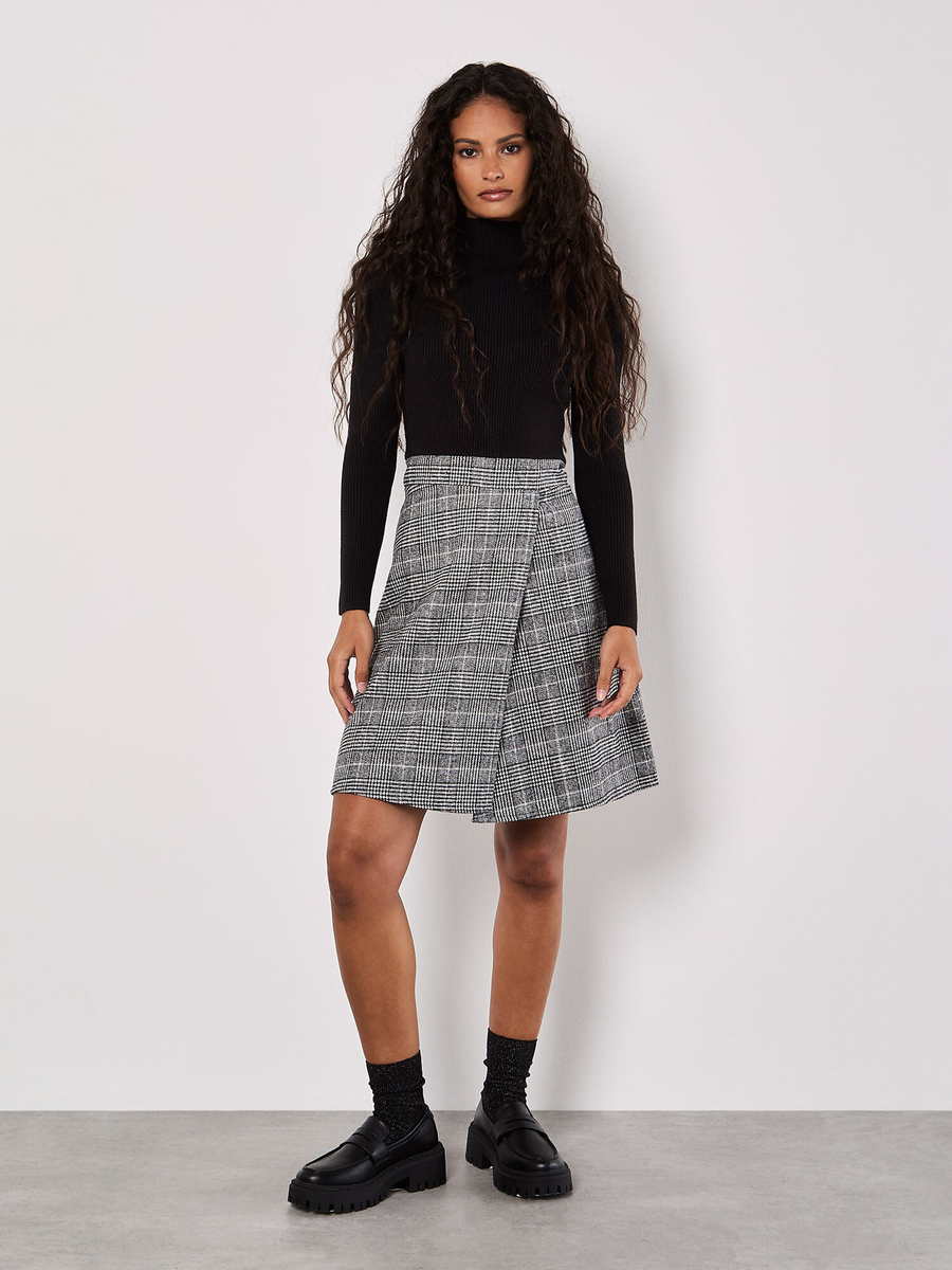Geripptes Strick-Karomuster Minikleid | Apricot